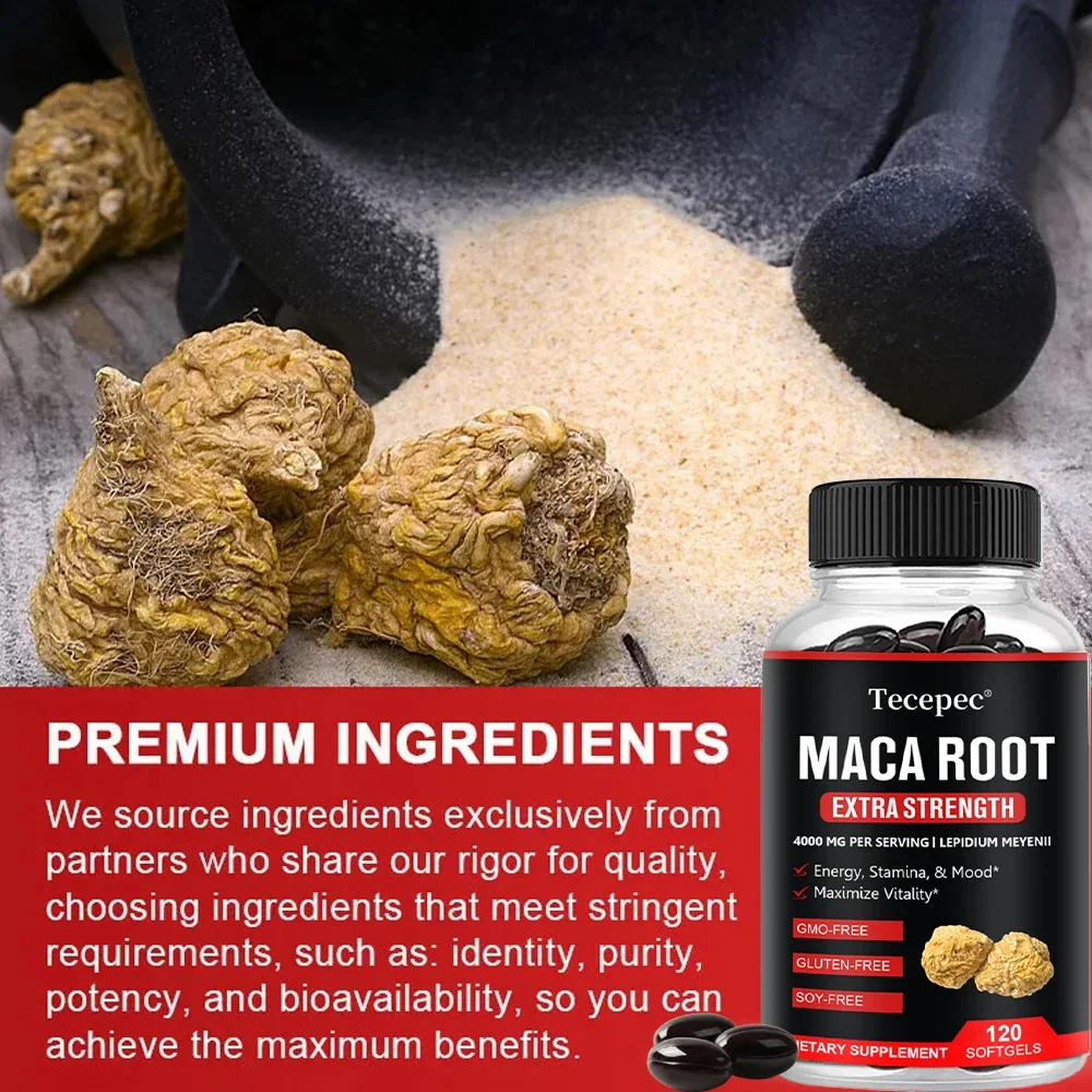 Maca Root Capsules - For Bone Health, Energy, Endurance, Mood Improvement, Non-GMO and Gluten-Free, Suitable for Men and Women