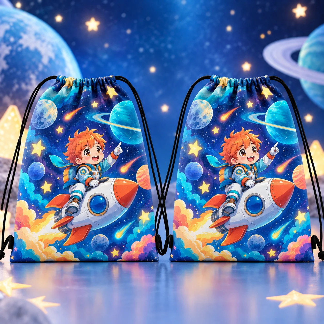 Custom Kids Drawstring Backpack DIY Logo Picture Multi Size Pongee Sports Gym Sack School Shoe Bag for Boys Girls Travel Outdoor
