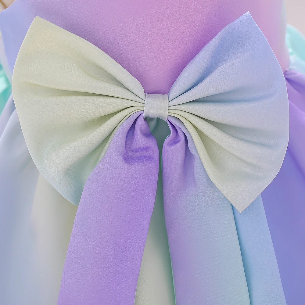 Elegant Gradient Bow Baby Girls Dress Summer 1st Birthday Party Prom Princess Kids Dresses for Girl Bridemaids Baptism Costumes