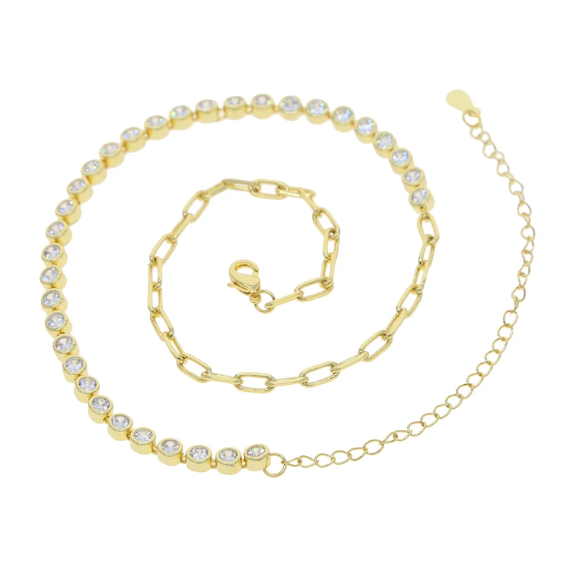 Mix Paper Clip 3MM CZ Bezel Set Tennis Chain Choker Necklace 2023 New Unique Geometric Simple Women Jewelry