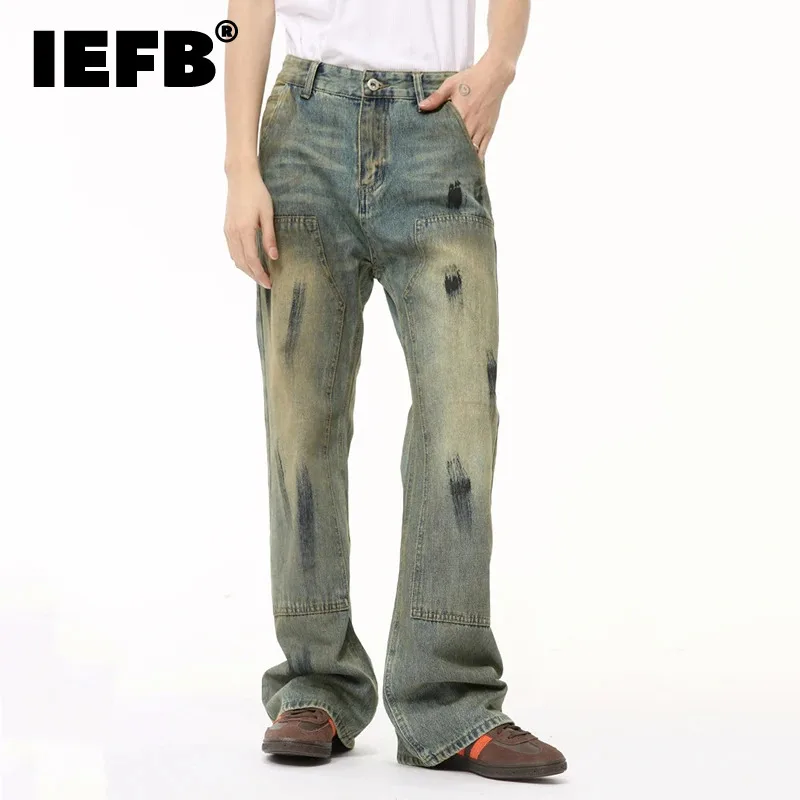 

IEFB High Street Men's Jeans Worn-out Graffiti Painting Contrast Color Casual Denim Pants Straight Menwear New Stylish 9C6500