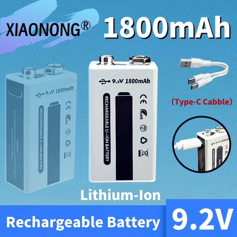 

New 9.2V 1800mAh li-ion Rechargeable Battery Micro USB Batteries 9V lithium For Multimeter Microphone Toy Remote Control KTV