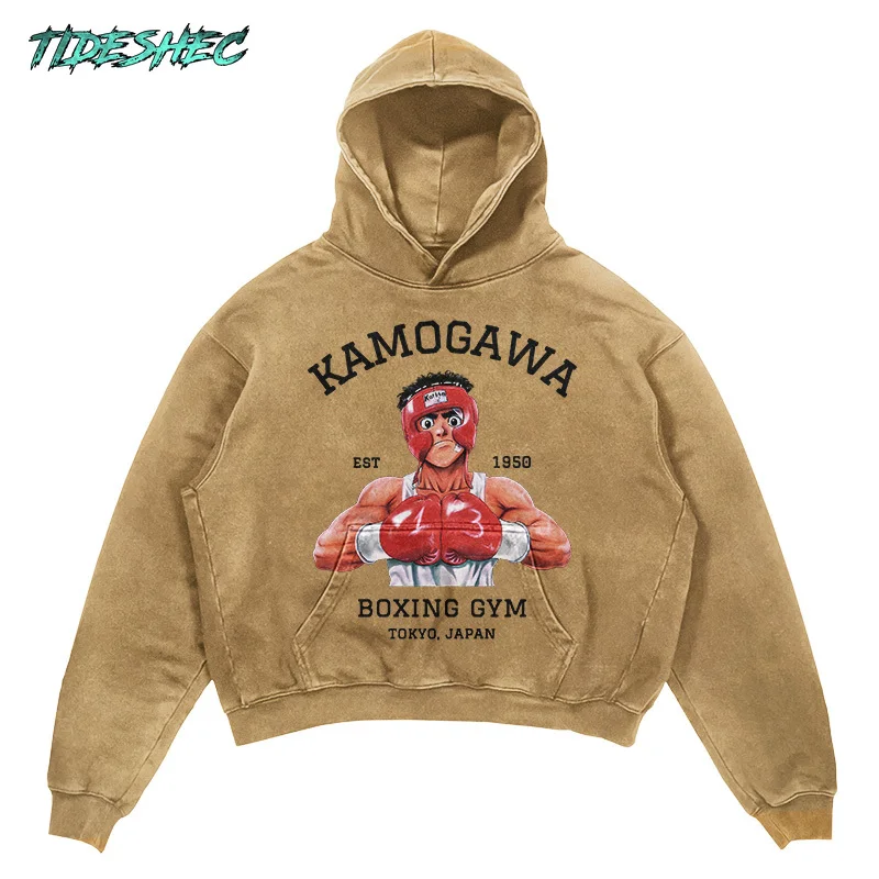 2024 Men Spring Hoodie Retro Japanese Anime Graphic Hoodies Boxer Hip-hop Streetwear Oversized Men Cotton Anime Hoodie DYSQ1