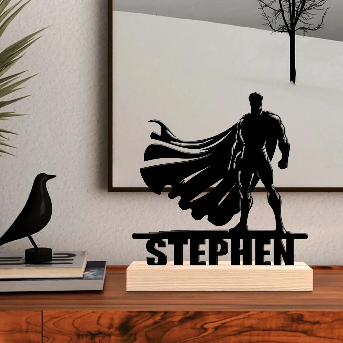 1pc Metal Art Desktop Decoration Custom Content With Wooden Base Suitable for Fireplaces,Study Rooms,and Offices