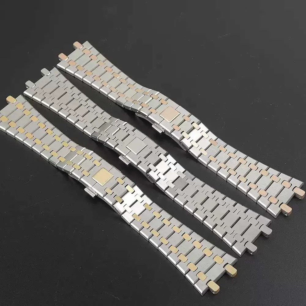 

Watchband 21mm 26mm Men women Full Stainless Steel Watch Band Bracelet For AP ROYAL OAK strap folding buckle Black gold silver