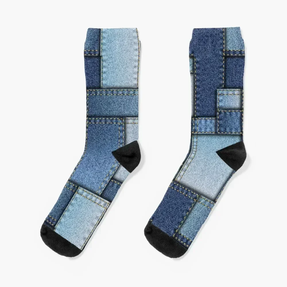 

Denim patchwork Socks anti-slip happy winter thermal cycling Luxury Woman Socks Men's