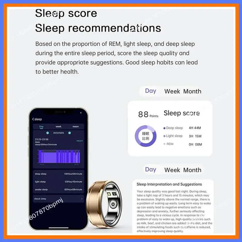 BAAE Smart Ring Fitness Tracker مع مراقبة النوم ومراقبة الأكسجين في الدم ودرجة حرارة الجسم وعداد الخطوات حلقة رياضية متينة B