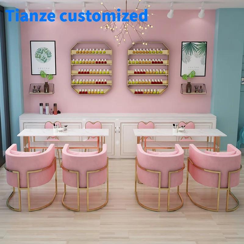 (Customized) multi functional modern luxury pink beauty salon furniture nail art table portable metal side nail tables