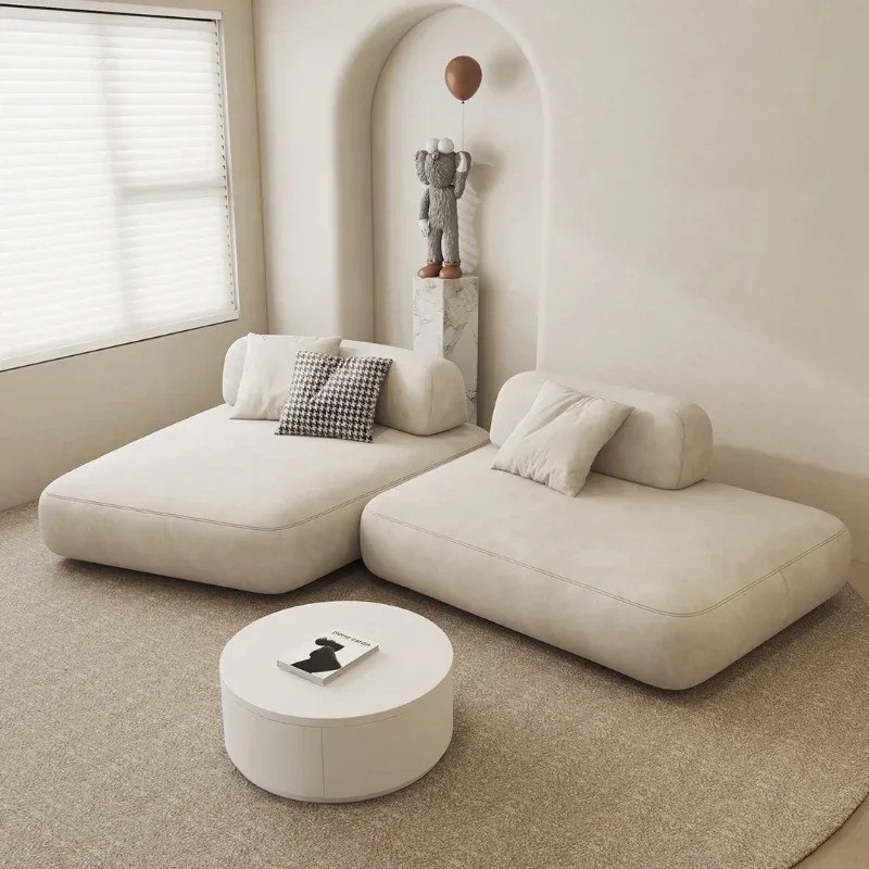 

Three-Seat Corner Curved Fabric Sofa Modern Minimalist L-Shaped Creative Cream Style