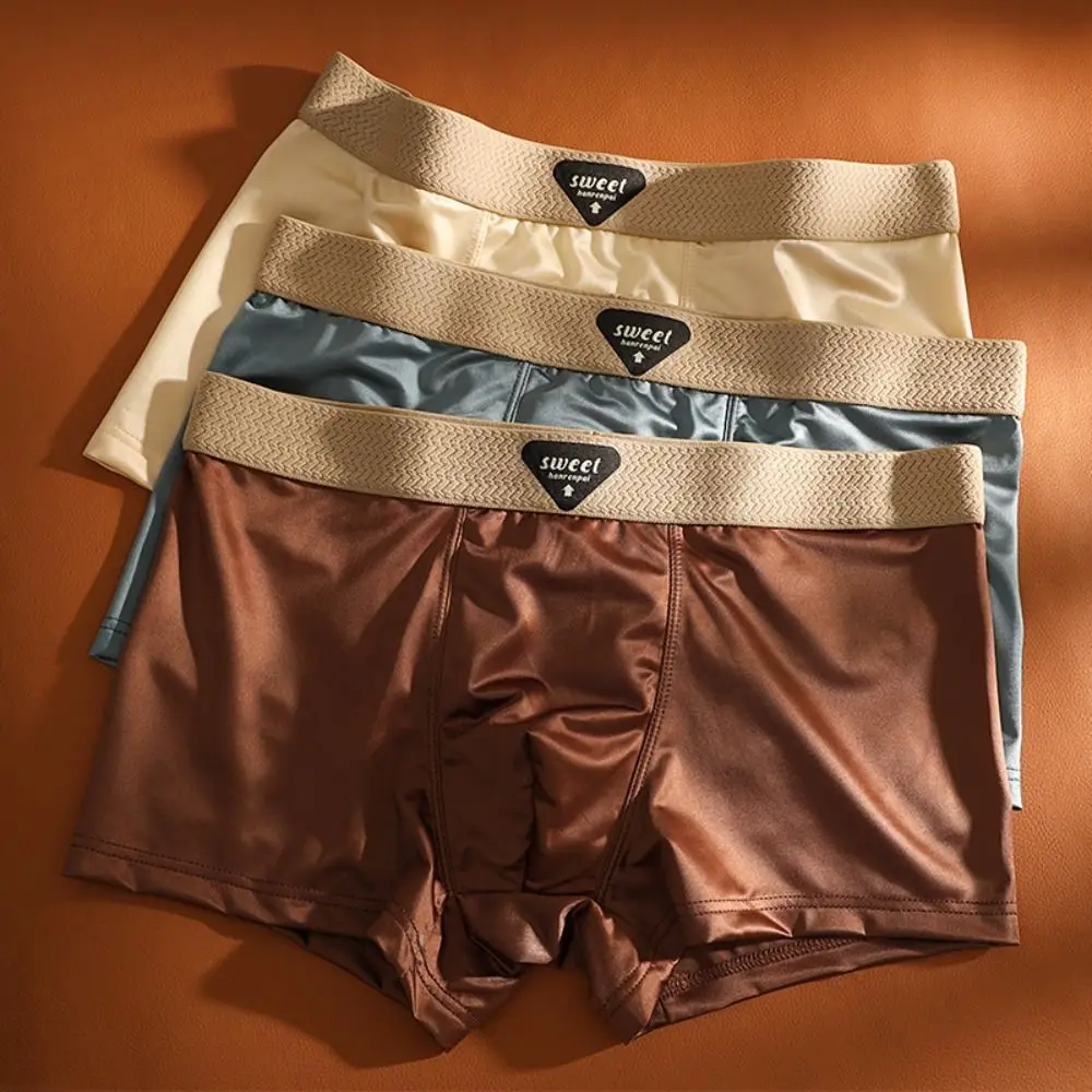 

4PCS Comfortable Thin Satin Silk Boxer Briefs Mid Waist Underpants Ice Silk Boxers Lingerie Seamless Underwear for Men Daily
