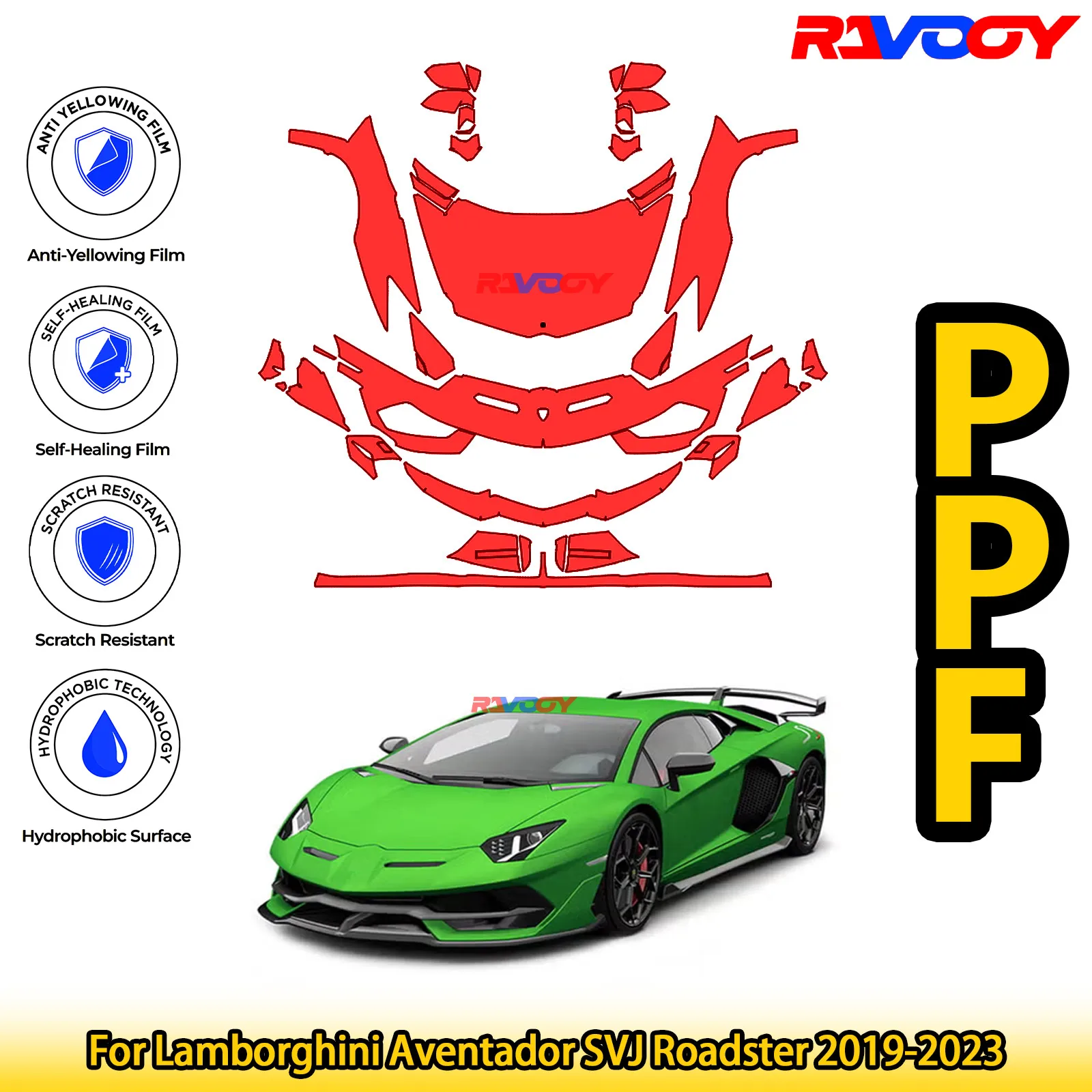 

For Lamborghini Aventador SVJ Roadster 2019-2023 Glossy Matte Black Precut front PPF Kit Paint Protection Film