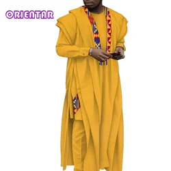 2022 African Clothes for Men 3 Pcs Maxi Long Robe Coat and Pant Shirt Set Dashiki Men Suit Traditional African Outfit WYN1553