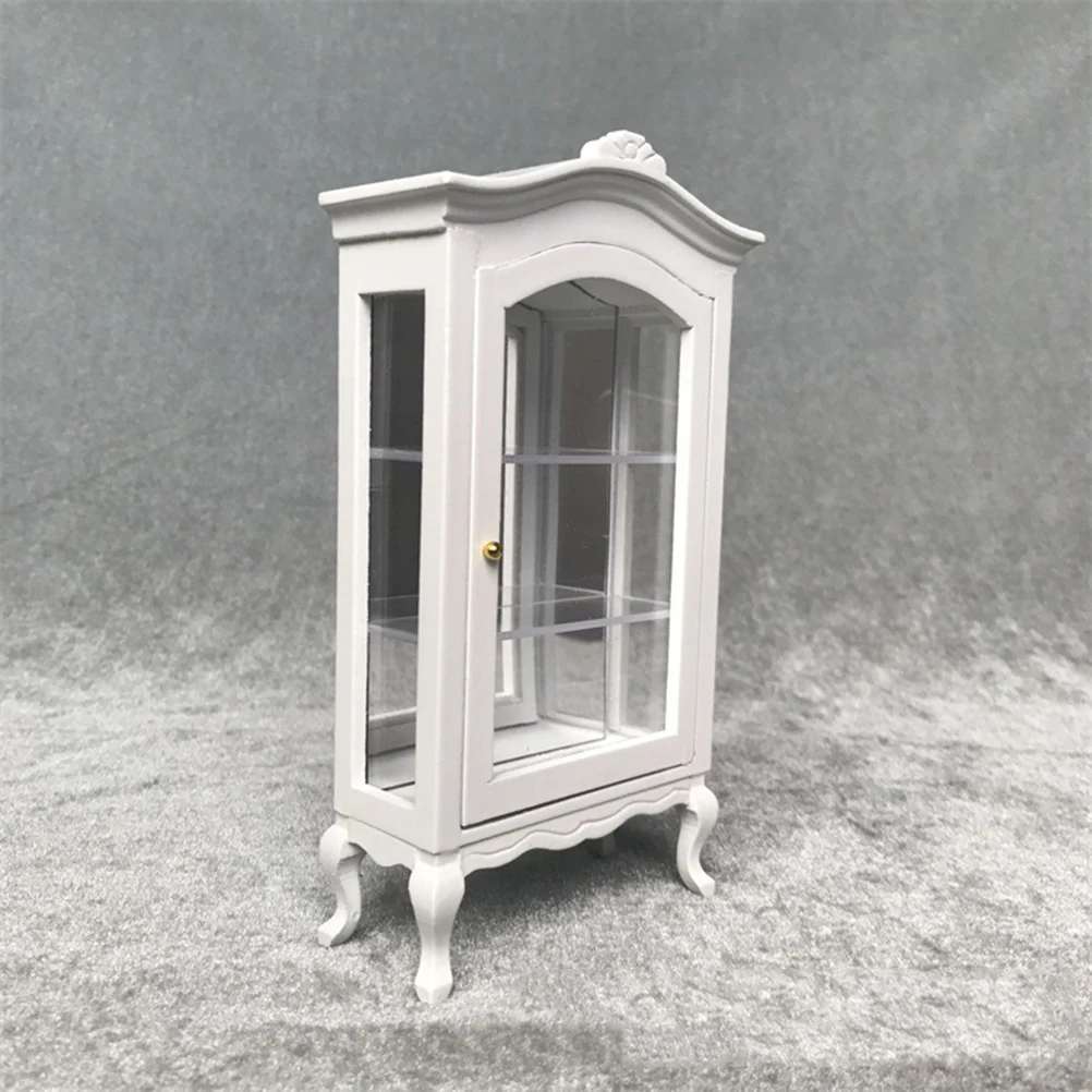 Mini armário branco puro adorno móveis 1/12 coleção criança fingir jogar brinquedo de bambu