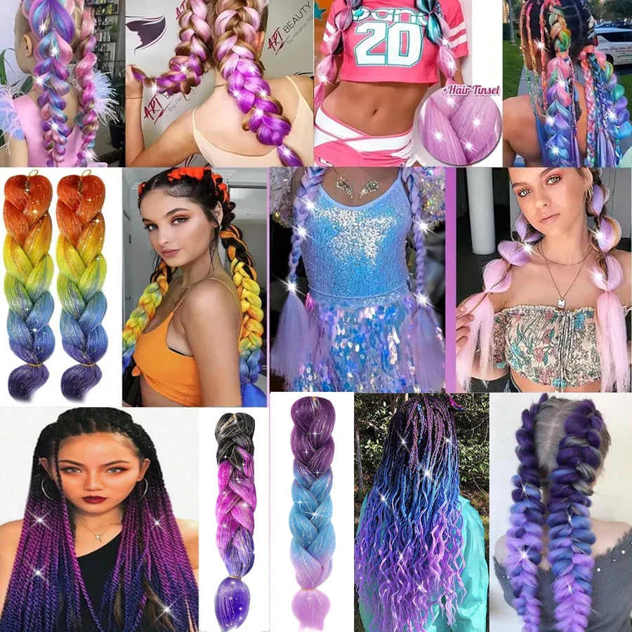 long jumbo braid 3pcs/lot  Ombre Braiding Hair 24 Inch With Hair Extension Tinsel Mixed Colorful