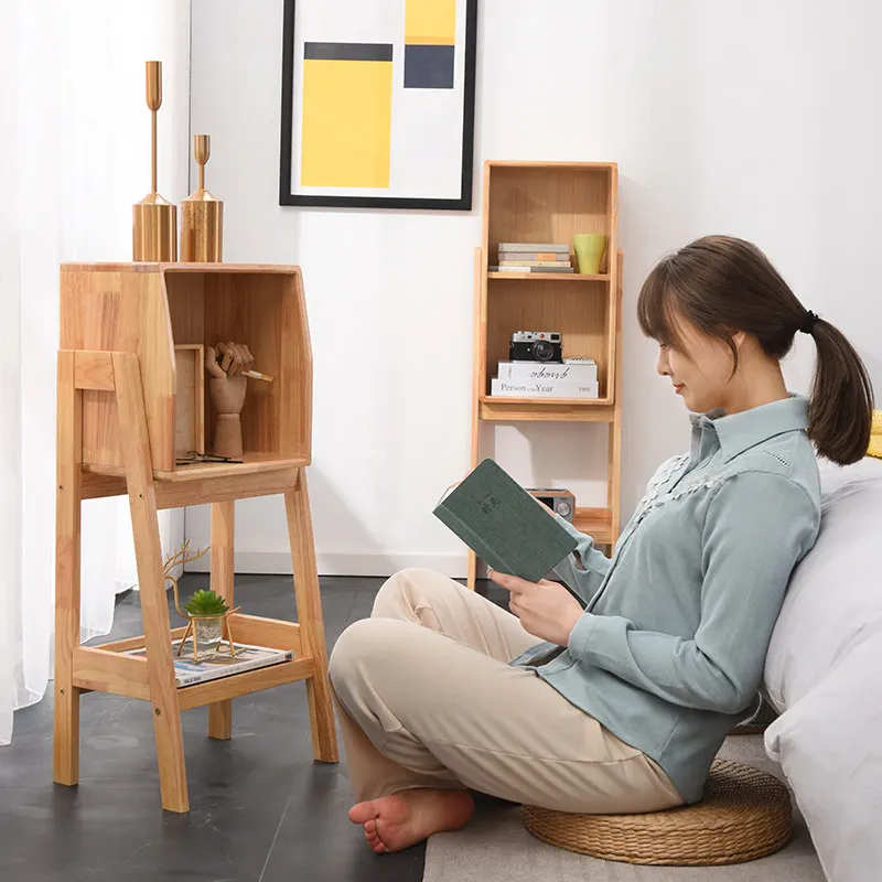 All solid wood short bookcase small apartment living room study locker TV side cabinet household shelf bookshelf Nordic