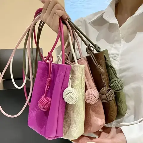 1pc Leather Women'S Crossbody Bag - Minimalist Woven Ball Design, Soft  Leather, Removable Strap,Magnetic Closure Bag purse