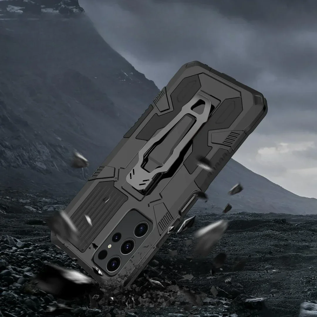 Casing penutup belakang ponsel baja tahan guncangan, braket klip belakang untuk Samsung Galaxy S25 S24 S23 S22 S21 S20 Note 10 20 Ultra Plus FE A52 A72