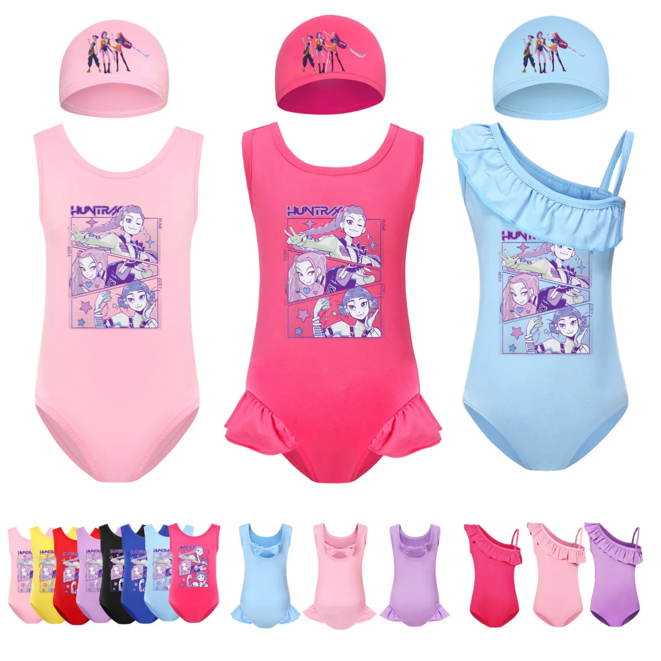 

Kids Summer Swimsuit KPop Demon Hunters Huntrix Sleeveless One Piece Swimwear Girls Ruffles Bathing Suit Children's4810