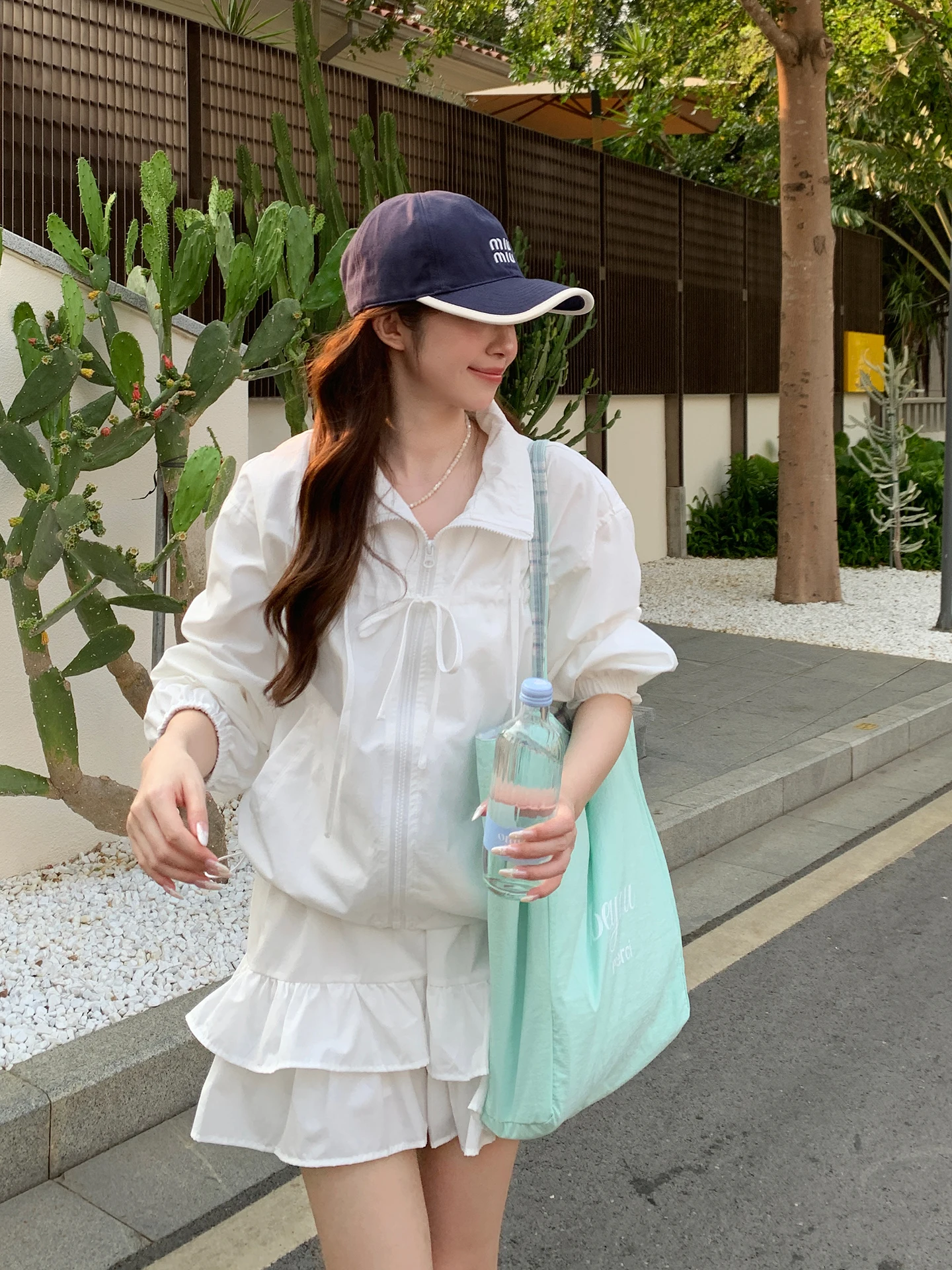 

Even-Yiwen Ice Extraction Summer Korean Style High Intelligence Loose Lazy Sun Protection Top Skirt Set Two Piece Set