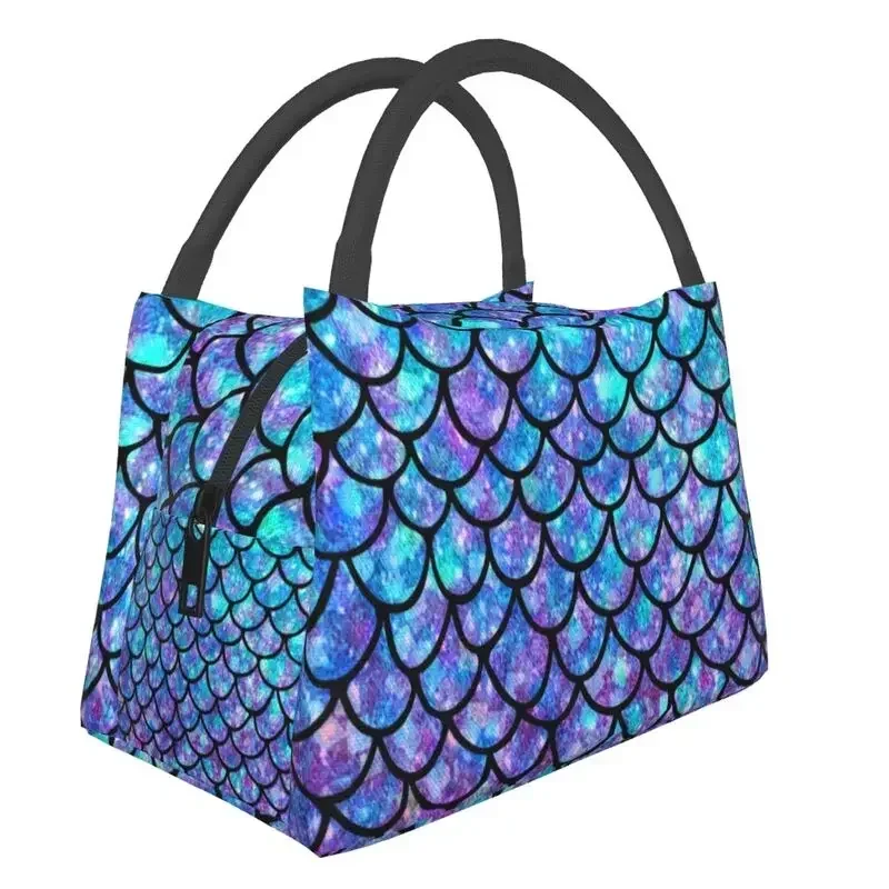 

Purples Blues Mermaid Scales Thermal Insulated Lunch Bag Women Portable Lunch Tote Office Outdoor Multifunction Meal Food Box