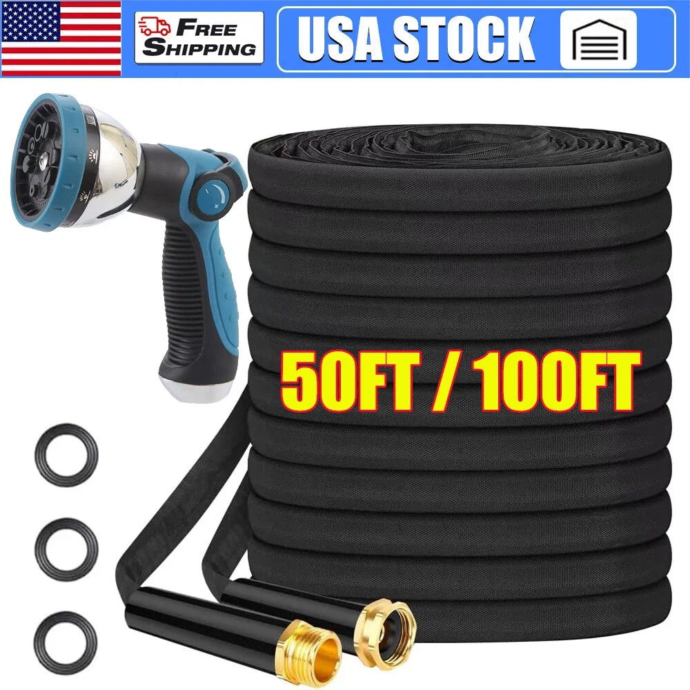 

50/100ft Non-Expandable Garden Water Hose Kink Free Lightweight High-Pressure Water Gun For Cleaning Car watering Gardening Tool