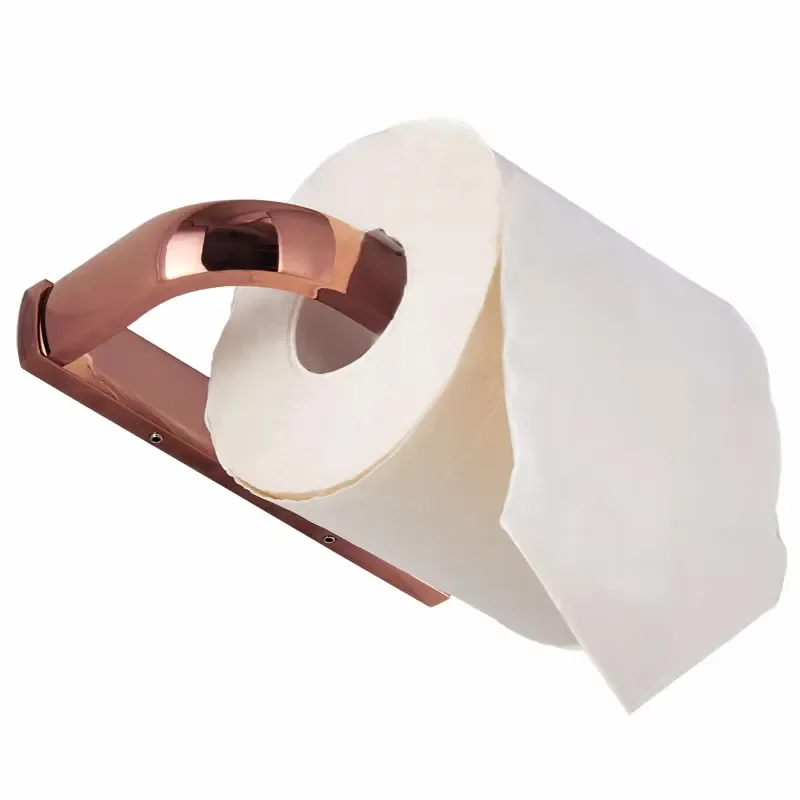 Rose Gold Wall Mounted Tissue Holder Bathroom Toilet Paper Roll Dispenser Modern Metal Storage Rack for Home Decor
