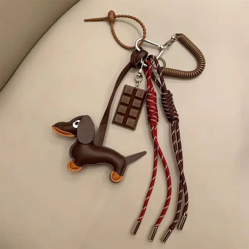 New Vintage Braided Rope Bag Pendant High-grade Creative Keychain Pendant Maillard Color Cute Sausage Dog Bag Accessories