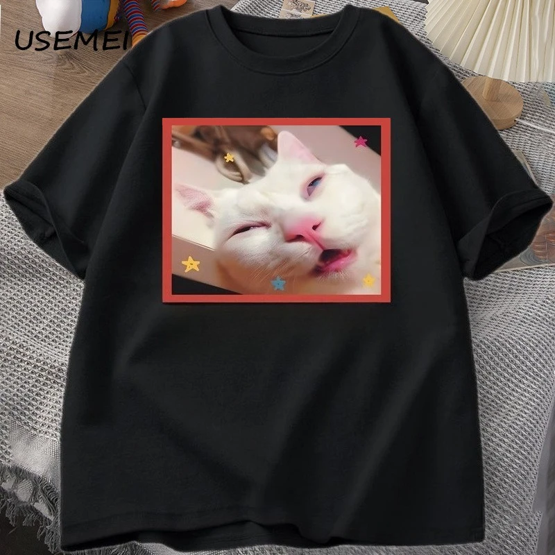 

2025 Summer New Arrival Women's Cute Funny Sleeping Kitten Print T-shirt Loose Breathable and Comfortable Suitable for Shopping