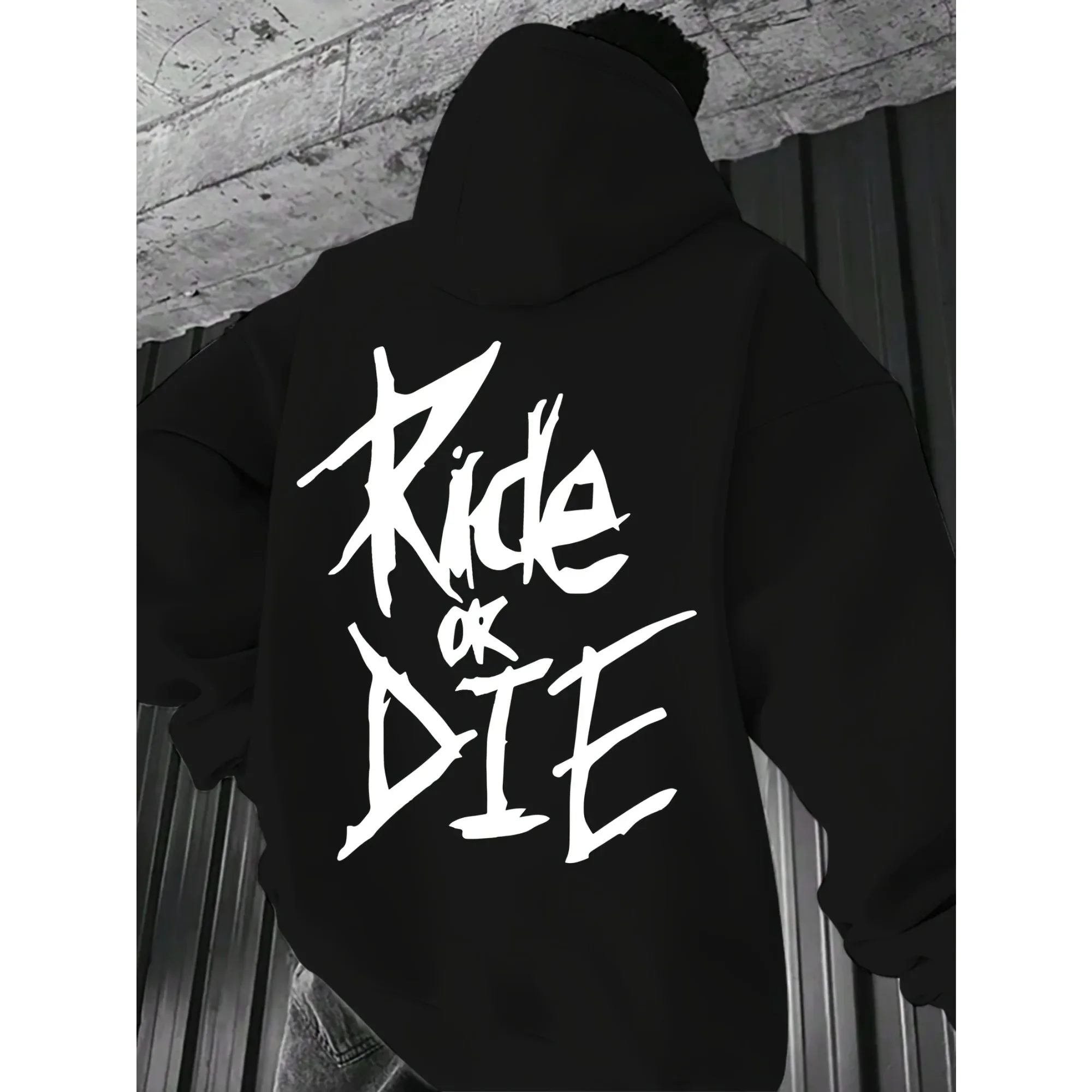 Moletom com capuz masculino com estampa de letras Ride or Die adulto pulôver moletom rua casual confortável hip-hop manga comprida top