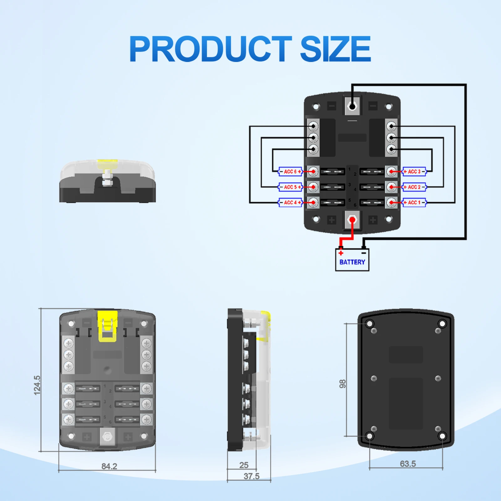 12 Way 6 Way Blade Fuse Block Box 100A Negative Bus Waterproof for 12V/24V Truck Car Boat Marine RV Power Distribution Panel