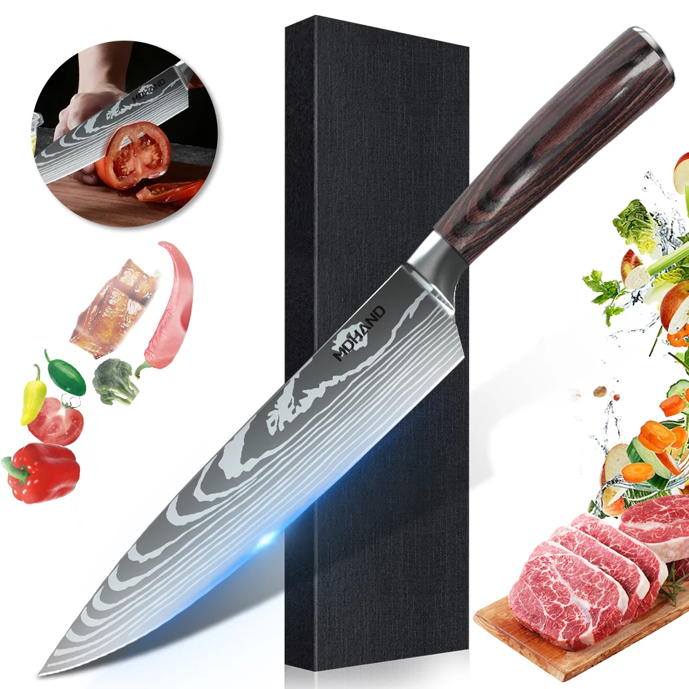 

Chef Knife 8" Kitchen Cooking Cut Knife 7Cr17Mov Stainless Steel Super Sharp Knife Professional Ergonomic Wooden Handle