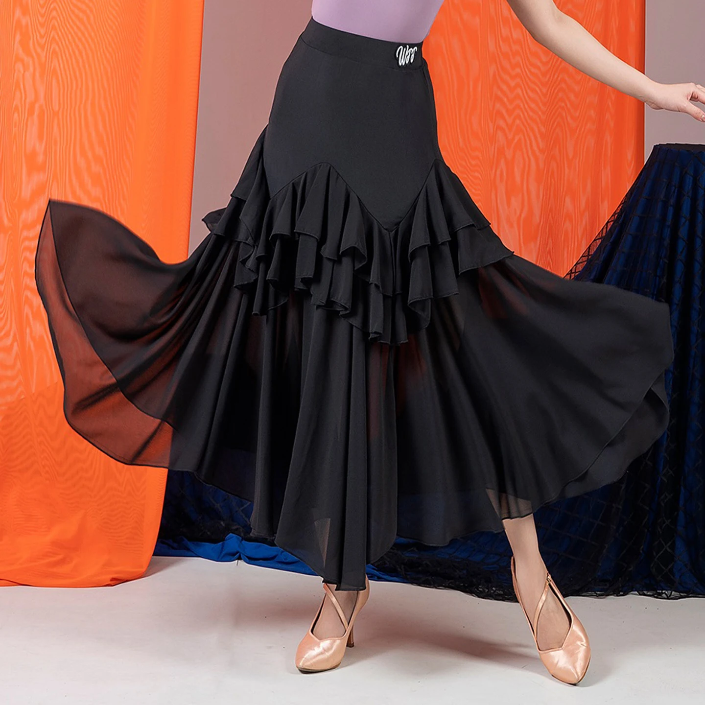 

Юбка для бальных танцев, женская одежда для вальса, национальная стандартная танцевальная одежда, черная длинная юбка с оборками, одежда для бальных танцев DNV24794