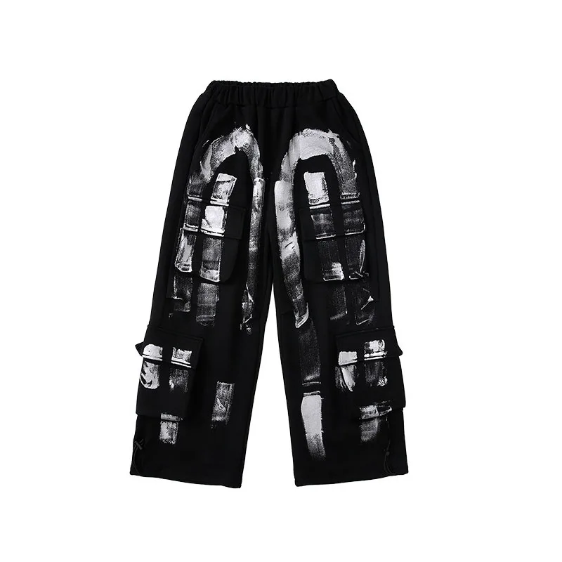Dziecięca odzież Kpop Hip Hop Bluza z nadrukiem róży Czarne spodnie cargo z wieloma kieszeniami dla dziewczynki i chłopca Strój do tańca ulicznego