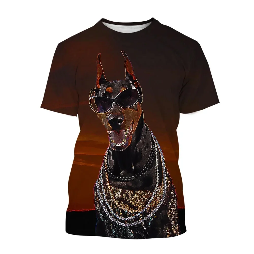 Men's Fun Dog Pattern 3D Printed T-shirt, round-neck short-sleeved Y-shaped design, a new fashion trend for summer