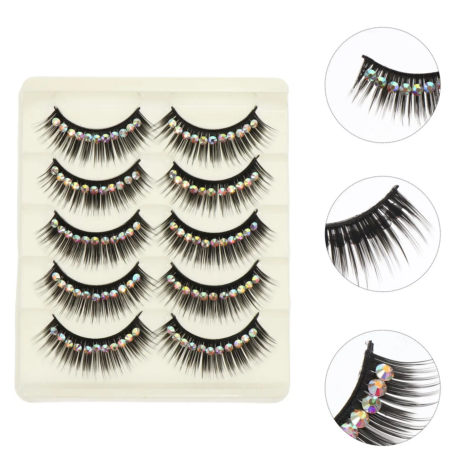 

5Pair Colored Fake False Eyelash Thick Exaggerated False Eyelash With Diamond Stage Performance False Eyelash For Party