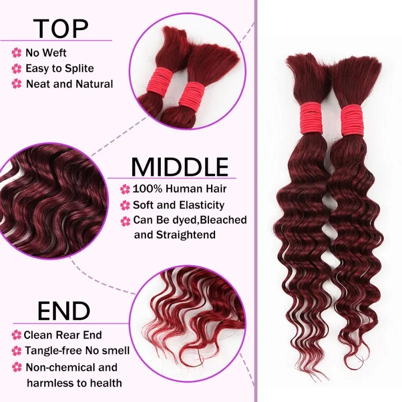 99J Burgundy Deep Wave Bundles 26 Inch Brazilian Weaving  Red Hair Weaving 100% Colored Remy Human Hair Extensions For Women