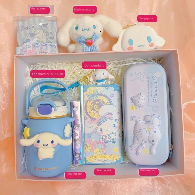 Kawaii Anime Sanrioed Kuromi Cinnamoroll My Melody Kids Stationery Set Learning Stationery Gift Box Girl Birthday Gift Exquisite