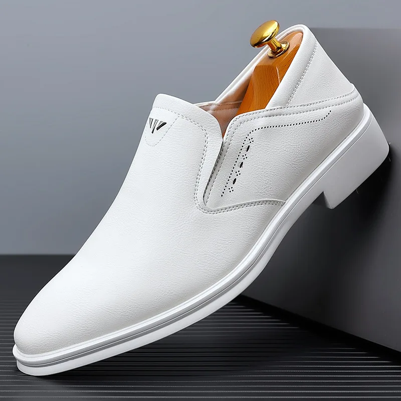 2024 Spring Autumn Men\'s Dress Shoes Fashion Casual Cow Leather British Pointed Toe Black and White New Designer Shoes Male