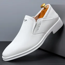 2024 Spring Autumn Men's Dress Shoes Fashion Casual Cow Leather British Pointed Toe Black and White New Designer Shoes Male