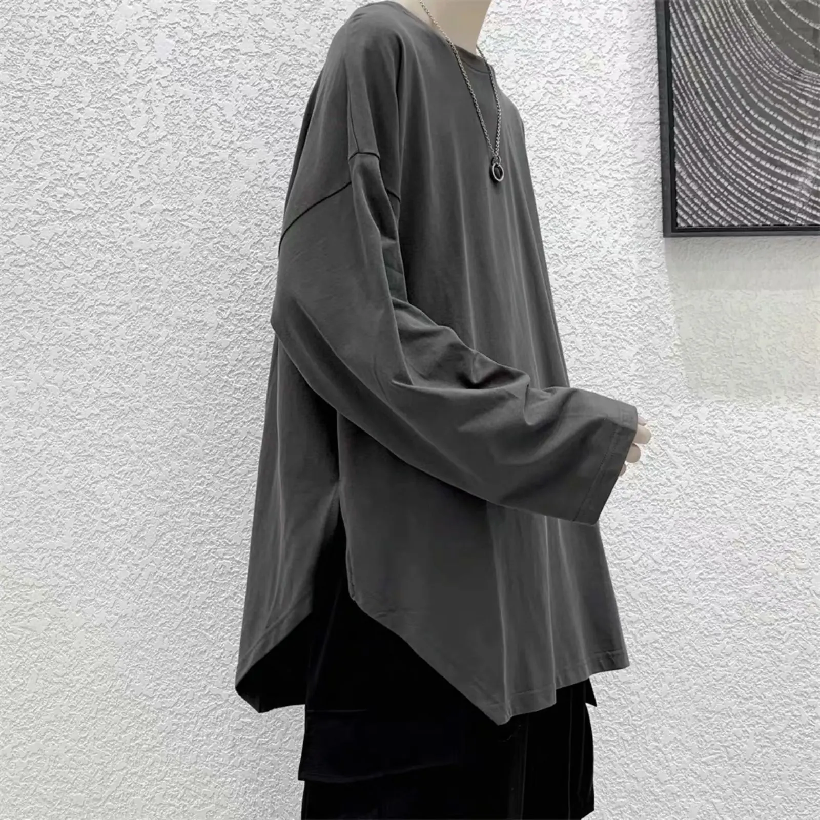 

spring Women Pullover tees autumn oversized t-shirt men harajuku solid irregular T Shirt long sleeve y2k Tops Unisex streetwear
