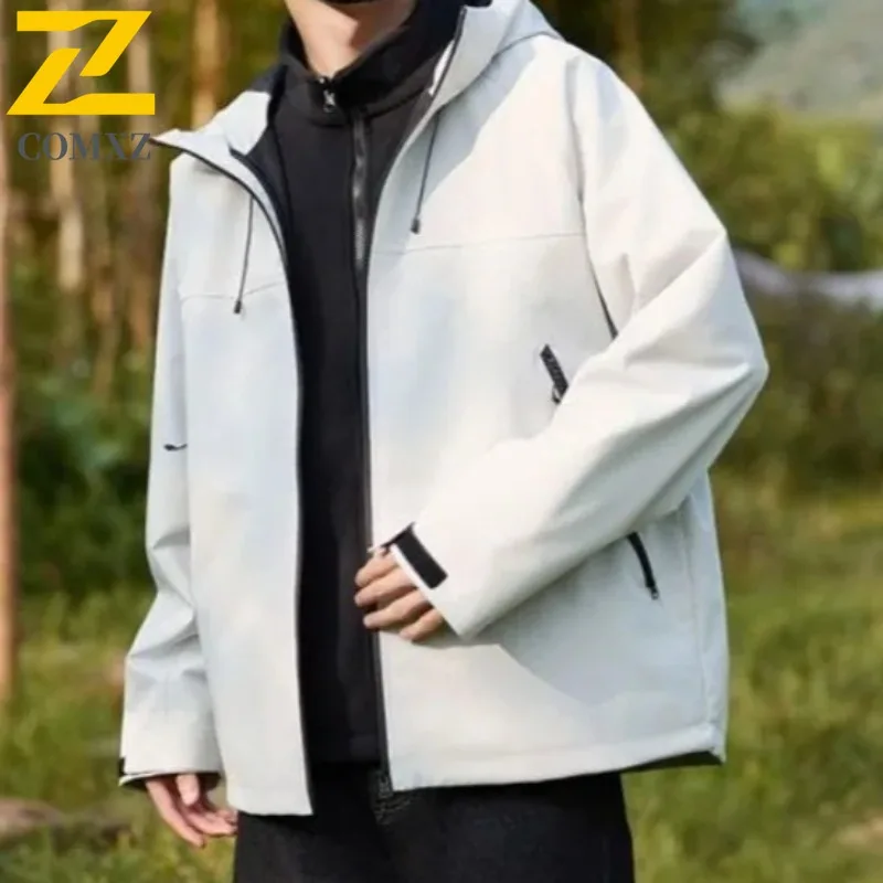 

COMXZ 2025 уличная софтшелл ветровка для мужчин и женщин весна-осень ветрозащитная повседневная куртка с капюшоном походная спортивная легкая куртка