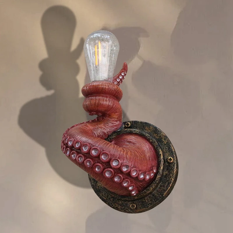 Wall Light Octopus Vintage Tentacle Shape Wall Lamp Realistic Resin Animal LED Sconce Home Aisle Bar Decorative Light