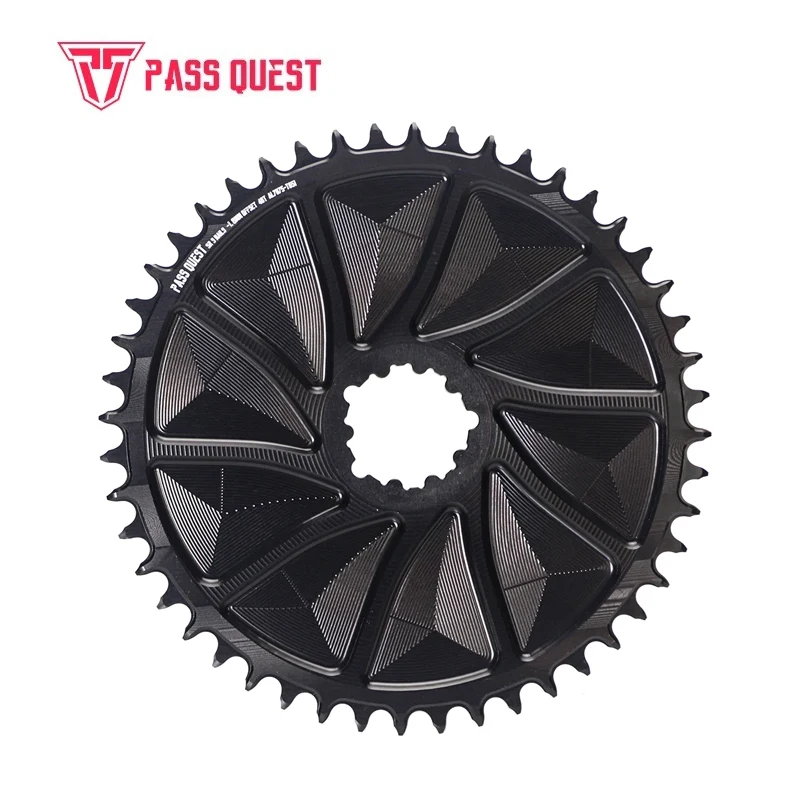 PASS QUEST 42-48T 3-bolt 1.8mm offset narrow chainrings for GRAVEL/ROAD Black and Silver Bicycle Chainwheel Bicycle Parts