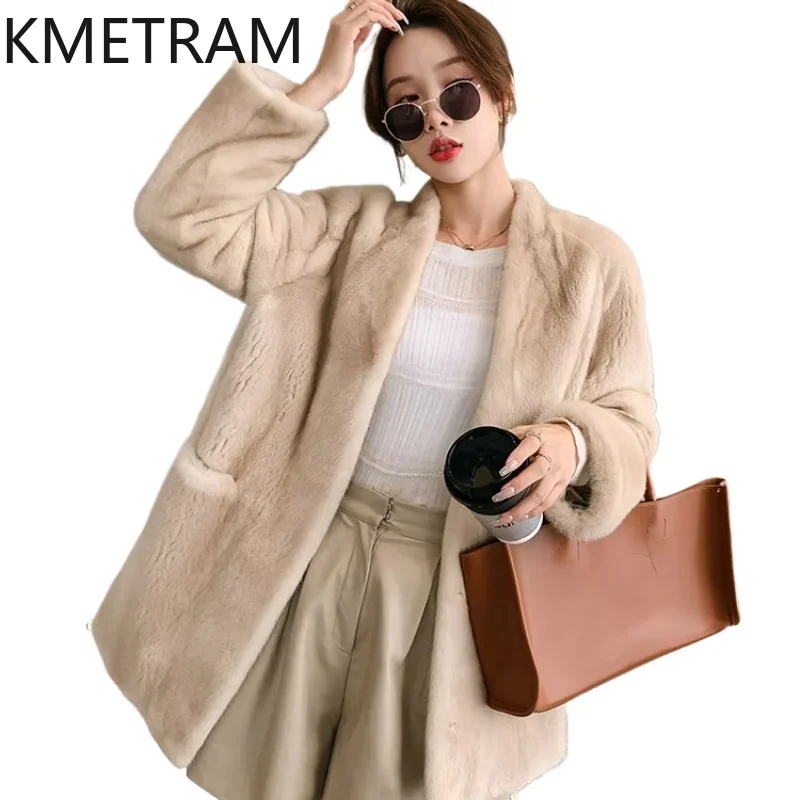 Real Mink Fur Coat Women Luxury V Neck Fur Jacket Winter New in Outerwears High Quality Womans Clothing Fourrures Femmes 2024