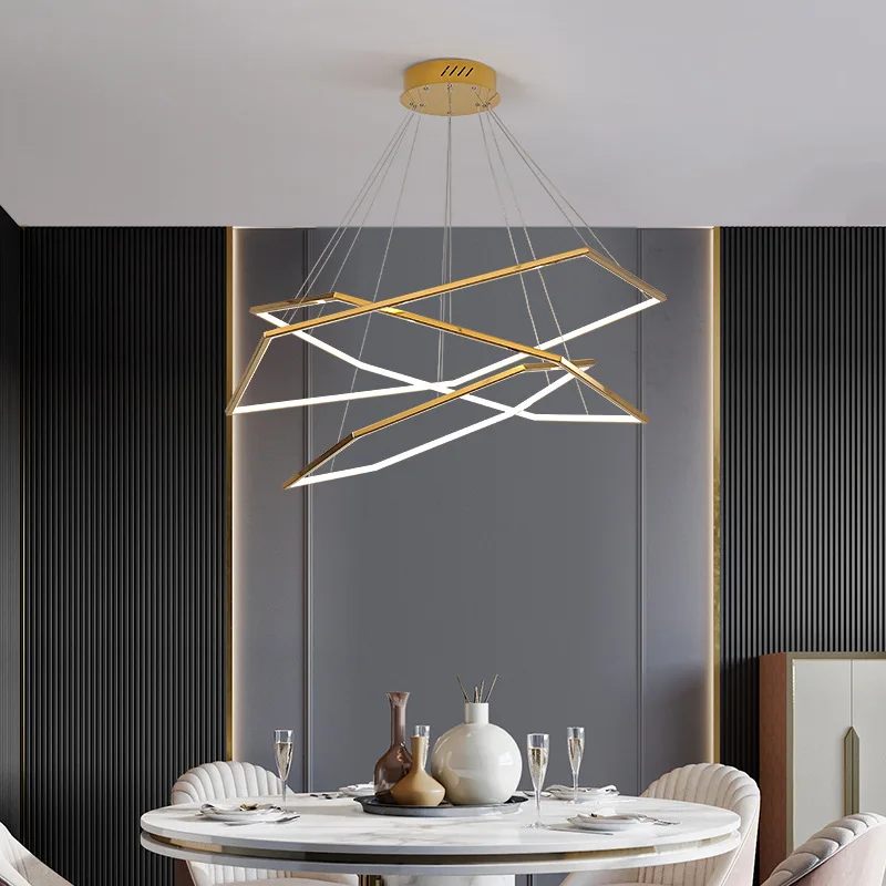 

Modern Minimalist Creative Stainless Steel Geometric Hexagonal Line Chandelier Living Room Villa Shop Restaurant Ring Chandelier