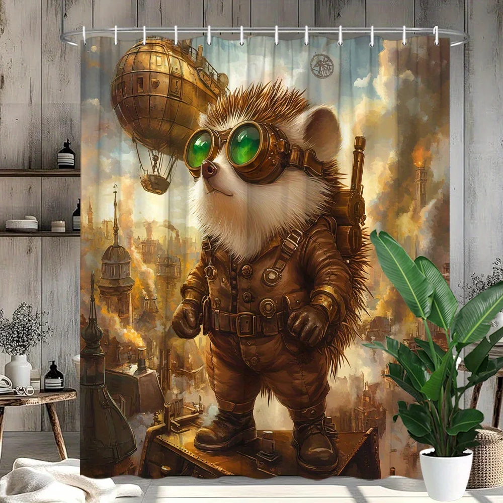 Steampunk Explorer Bear Curtain Waterproof Bathroom Shower Curtain Novelty Art Home Decor