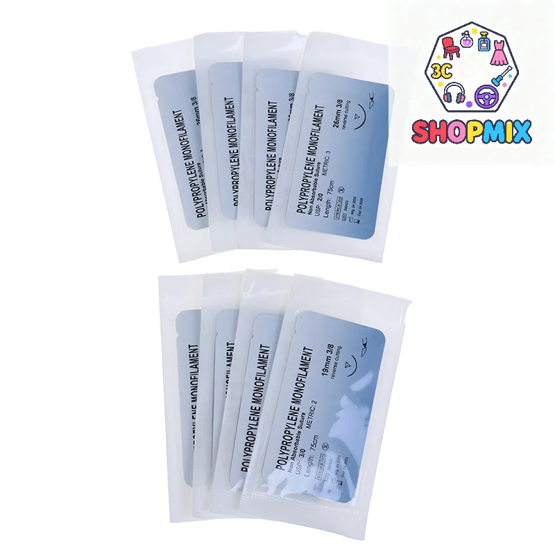 

12PCS 2/0 3/0 Needle Suture Nylon Monofilament Non-injured Suture Medical Thread Suture for Medical Surgical Suture Tool