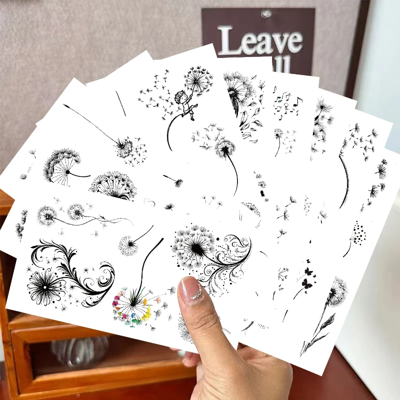 

10/Set Black And White Series Dandelion Flower Tattoo Sticker Waterproof Decoration Arm Cheek Party Tattoo Sticker