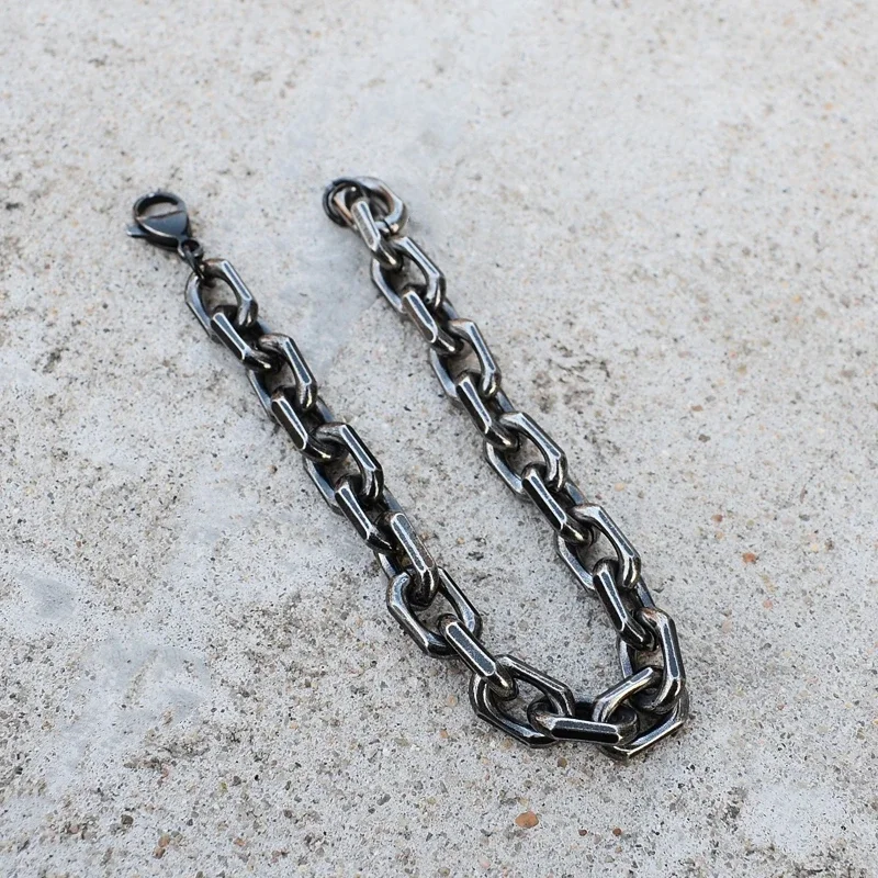 سوار رولو كابل سلسلة ربط للرجال والنساء، 10 عرض، طول 20 سم، سوار عتيق من الفولاذ المقاوم للصدأ باللون الأسود هدية له #6