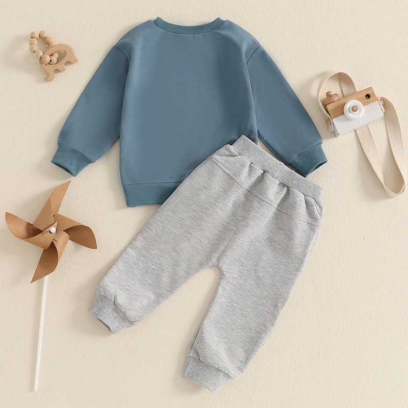 Baby Boy Fall Outfit Letter Print Long Sleeve Sweatshirt and Elastic Pants 2 Piece Jogger Clothes for Toddler